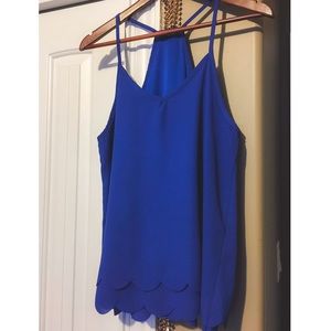 Cobalt Blue Chiffon Scalloped Top